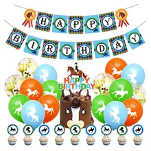 Nicro Horse Racing Theme Foil Balloon Banner Garland Paper Baby Boy Shower Arrangement Happy Birthday Background Party Supplies