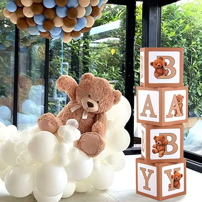 Neonati Decorazioni Baby Shower decorazioni Palloncino scatole blocchi con  4 per ragazzo ragazza 1° compleanno , orso Baby Shower , nuziale doccia ,  Festa di rivelazione di genere