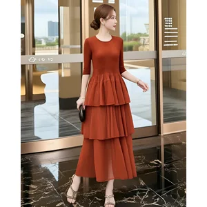 Black Vintage Anti-Static Dress Spring New 2026 Miyake Elegant Women's Cake Skirt Slim-fit Medium Length Pleated