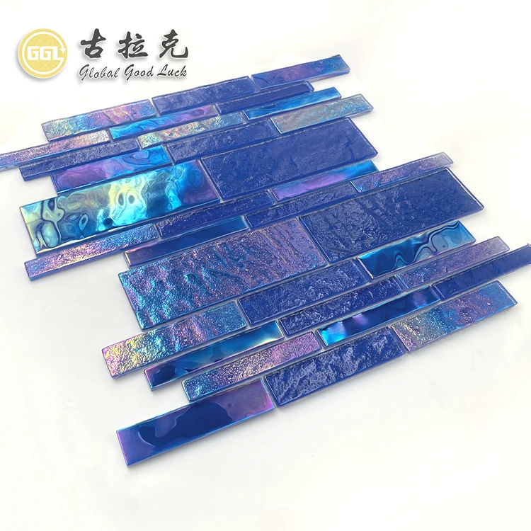 shining dark  blue color swimming pool tiles glass mosaic tile