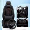 Negro-rojo 5 asientos + almohadas para el cuello + lumbares + funda para volante