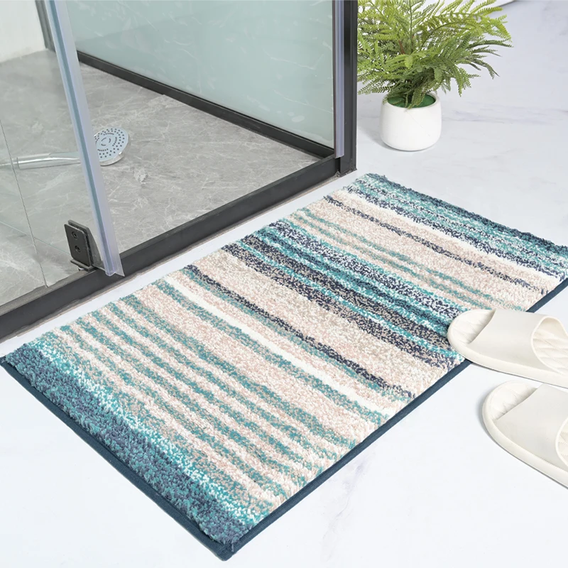 New Microfiber Bath Mat Non Slip Bathroom Rug Customized Size Absorbent Striped Bath Mats Bathroom Rug Floor Mat