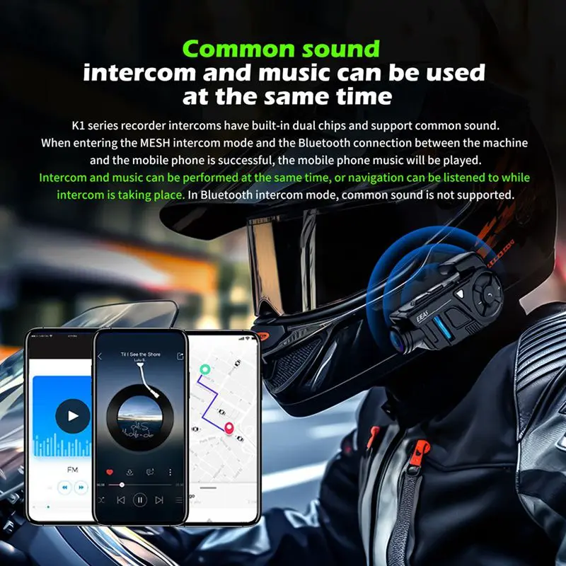 Ejeas K1 Helmet Headset Camera 1000m Motorcycle Bluetooth Mesh Intercom ...