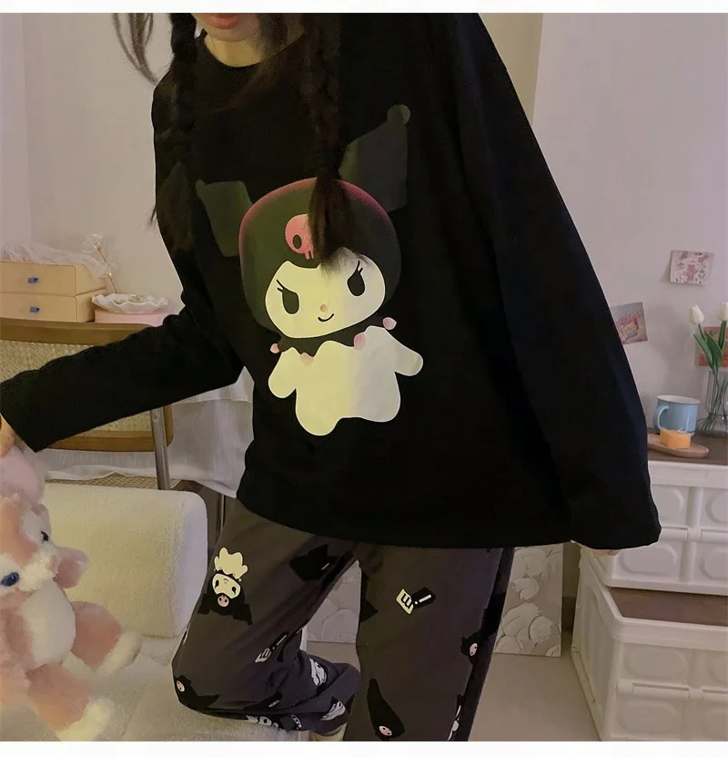 Kawaii Kt Cosplay Clothes Kuromi Sanrio Korean Autumn Two Piece Pajamas ...