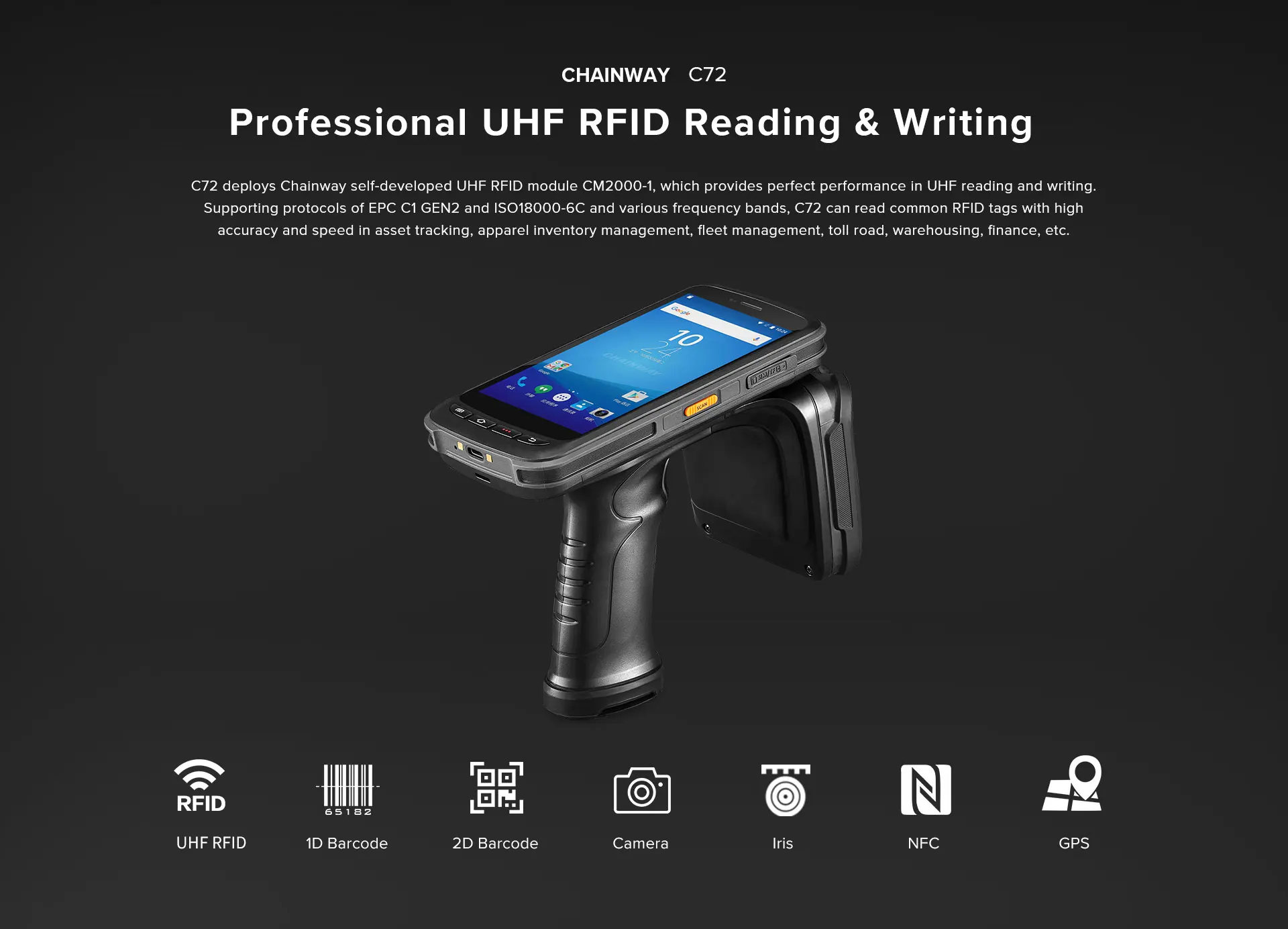 For Chainway C72 Android 11 Handheld Mobile Computer UHF RFID Reader and Barcode Scanner with Long Range in Stock