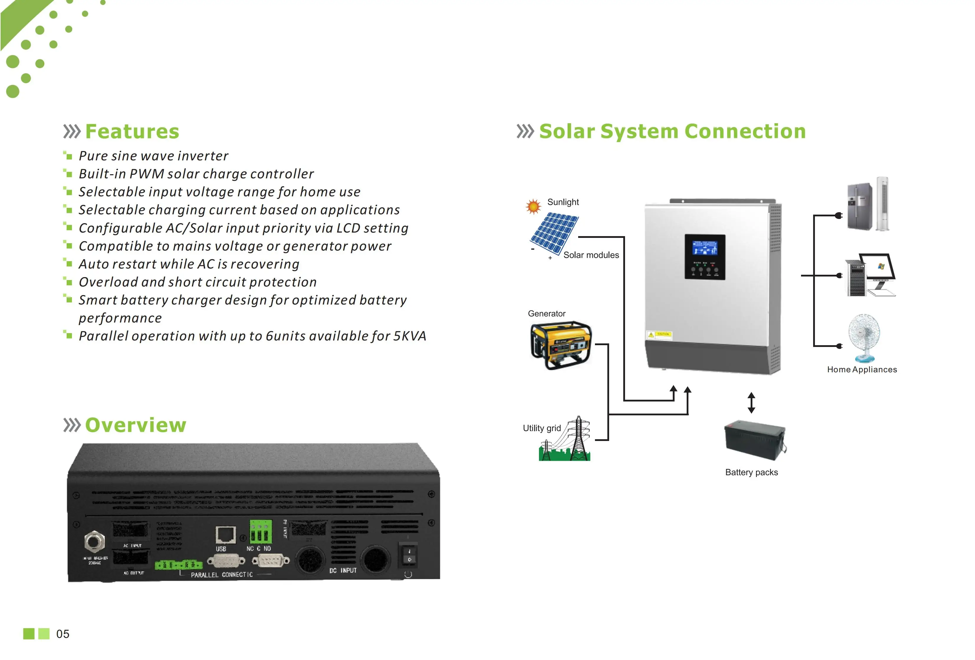 5kw off Grid Solar Hybrid Inverter - 48vdc 7000w Single Phase