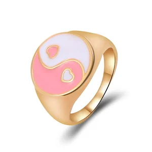 New Arrival Unisex 18K Gold Plated Stainless Steel Yin Yang Rings Trendy Anti-Tarnish Engagement Party Jewelry