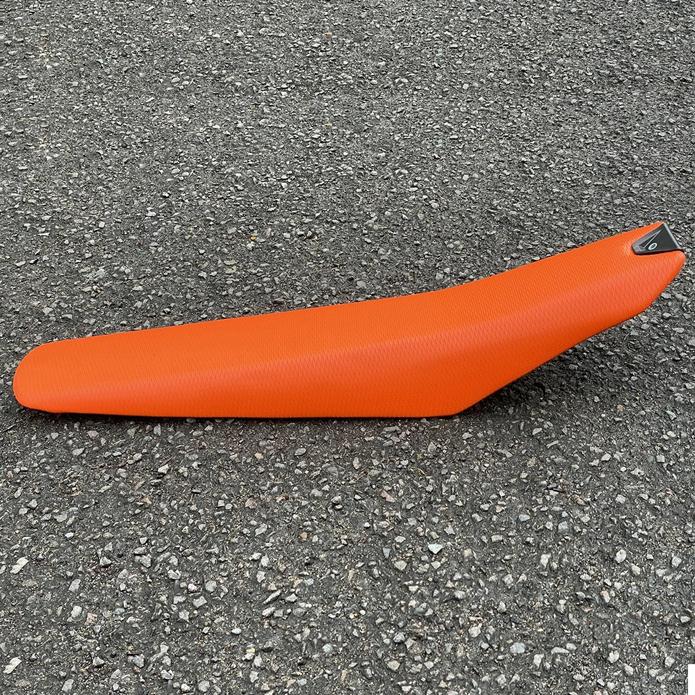 Enjoy MFG Seat Cover – Fits KTM SX 65 2016-2022, Blue/Orange Ribs, Motocross Gripper Material