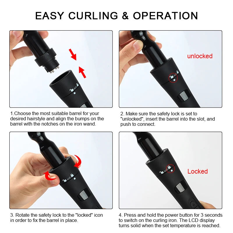 Hair Curler Wand With 6 Interchangeable Ceramic Barrels 3 Barrel Wave Curling Iron Wand Tong Set Automatic Rotating Curling Iron