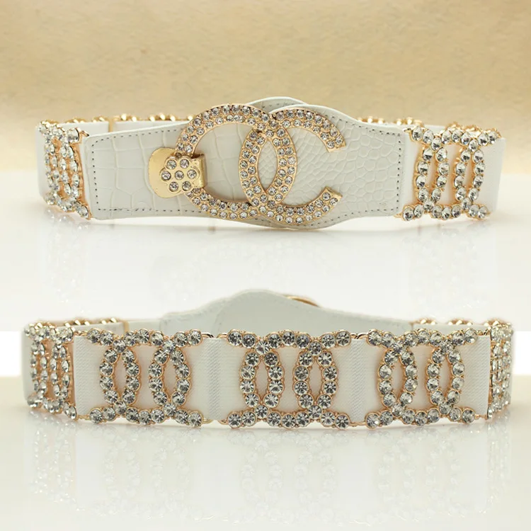 Rhinestone Belt Ceinture Strass Diamond Western Glitter Dress Belts for  Women Elastic Easy Designer Waist Stretch Waistband