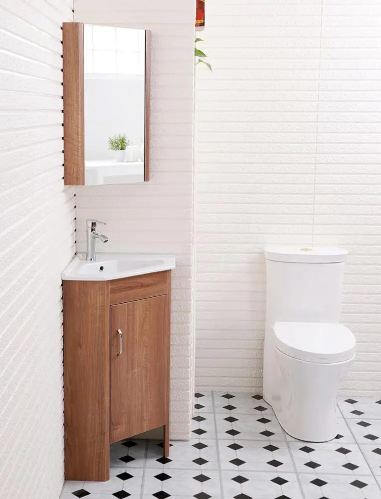 New Free Standing Pvc Corner Bathroom Corner Cabinet with Mirror