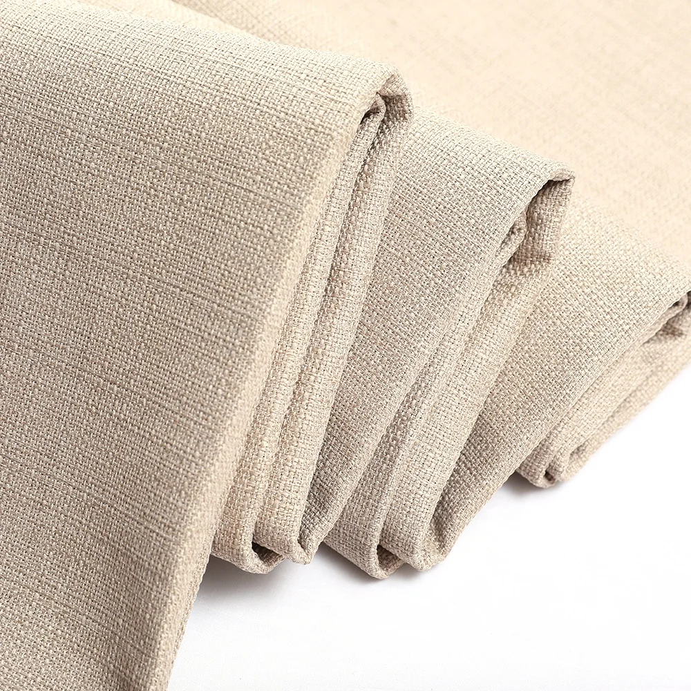 Home Textile 100 Linen Polyester Cotton Fabric Beige Dobby Plain Yarn Dye Curtain Breathable