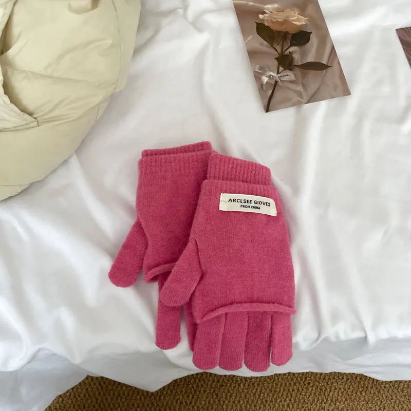Осенние и зимние однотонные перчатки с пятью пальцами Теплые трикотажные