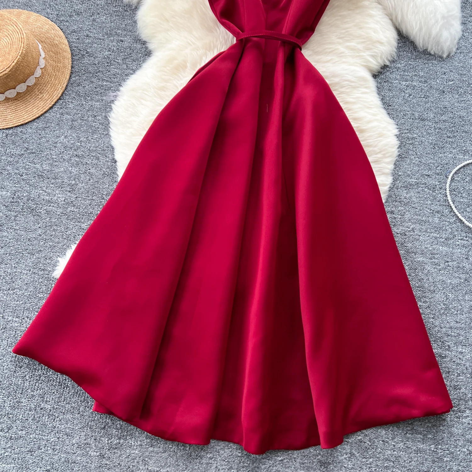 open lace back dress Polka Dots Halter Audrey Hepburn Style 1950s Vintage Dress with Bow Backless Red / M