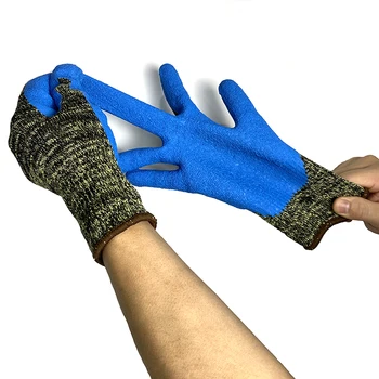 Fire Resistant glove Aramid Knitted Wrinkle Latex Coated Anti cut Gloves
