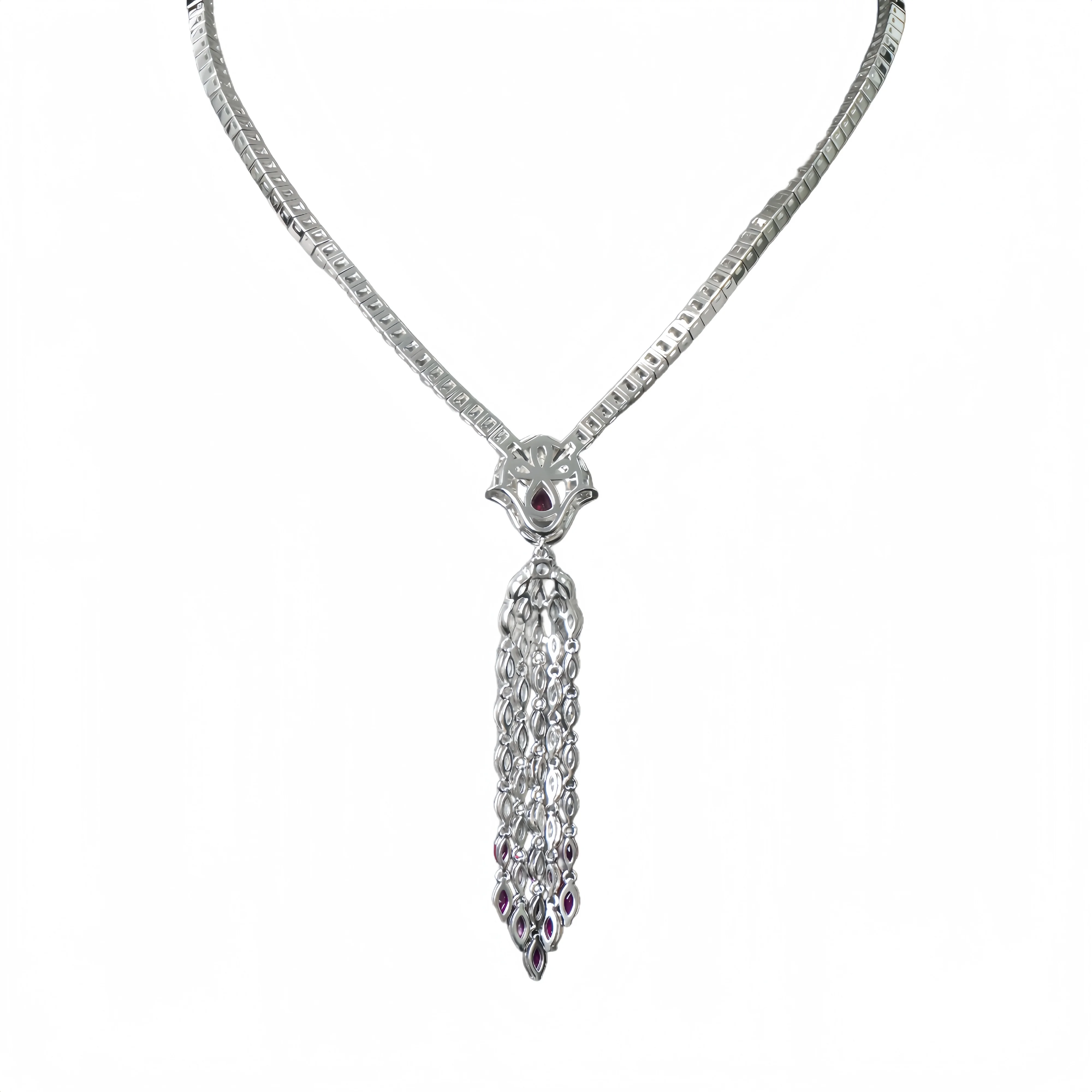 MUSHAN Jewelry Factory High Carbon Diamond and Ruby Stone Tassel Jewelry Pendant Necklaces 925 Silver for Women Wedding Party