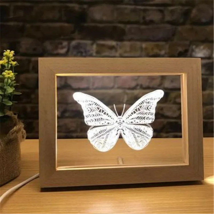 High Quality Customized 5V USB Powered Wooden LED Photo Frame 3D Night Light With Blank Acrylic Sheet