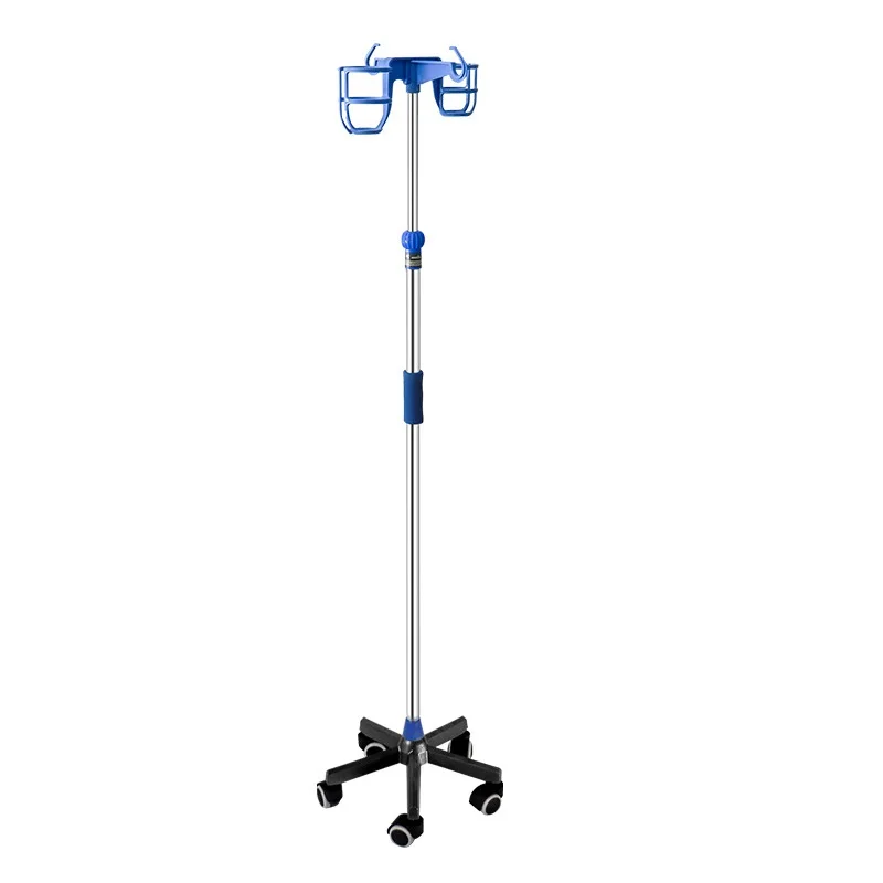 Hospital and Clinic Medical Adjustable Mobile Infusion Stand IV Pole Drip Stand ABS Two hooks and two frames infusion stand supplier