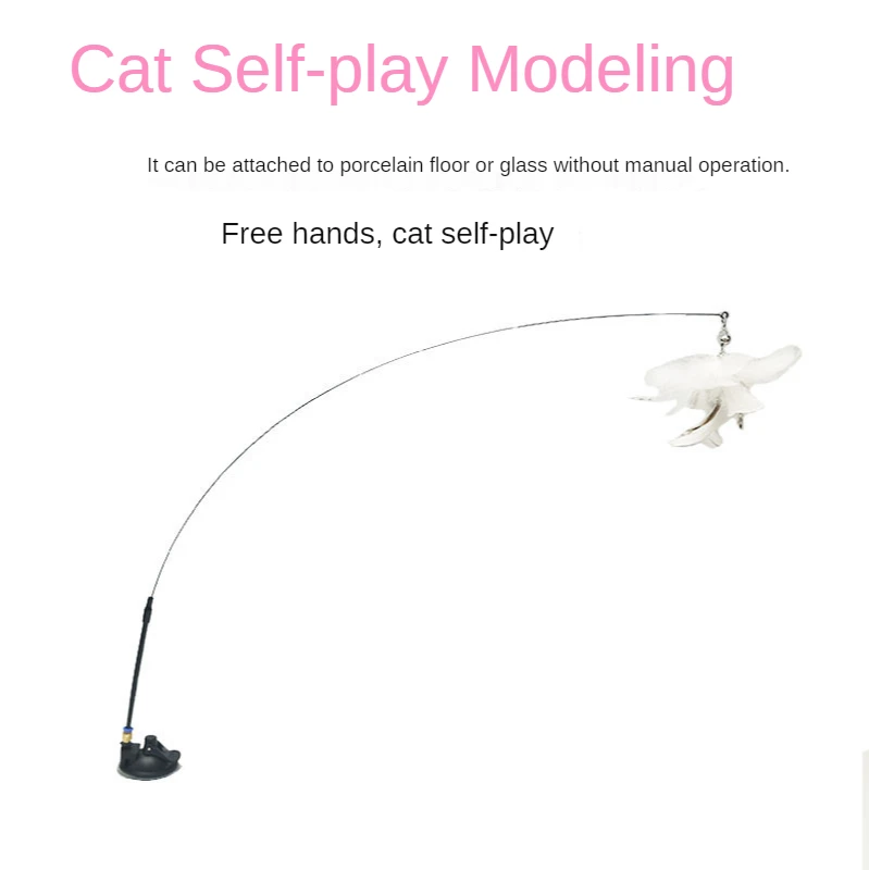 Cat playing with suction cup feather toy