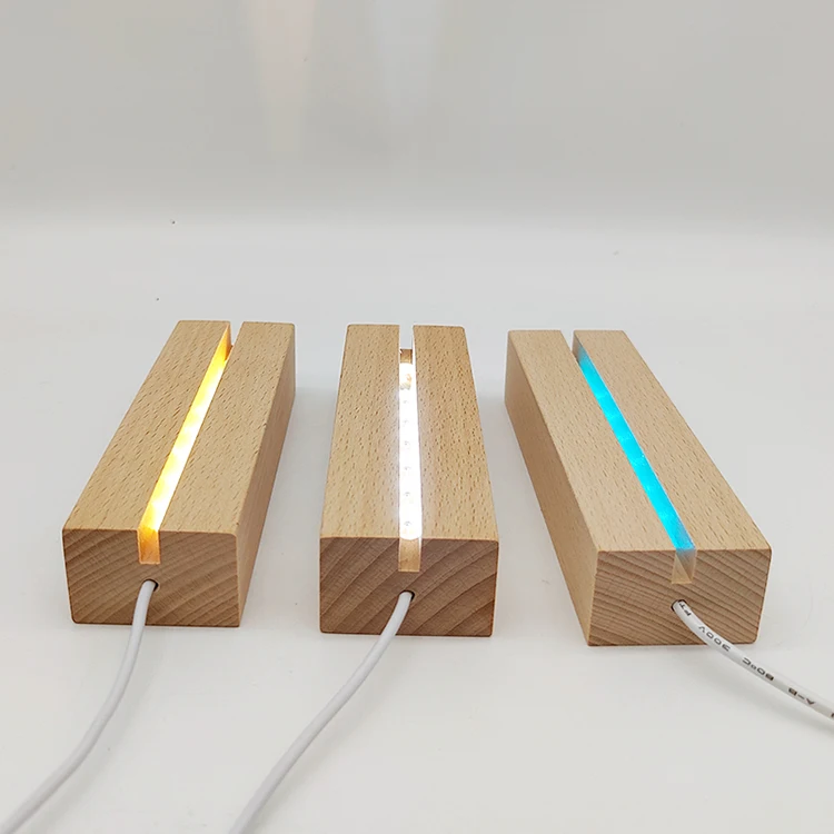 Factory Directly High Quality 3d Led Lamp Wooden Round Base Wood Led
