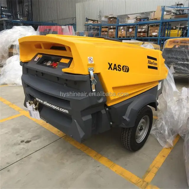 Atlas Copco Mobile Rotary Diesel Engine Air Compressor XAS97 XAS400 7 Bar 400 CFM Portable with Wheels XAHS675 12 Bar 175 PSI