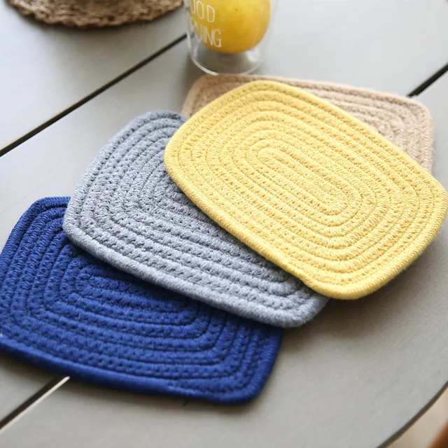 Japanese Style Simple Cotton Coaster Square Heat Insulation Place Mat Thickened Bowl Hot Tableware for Restaurant Coffee Mat