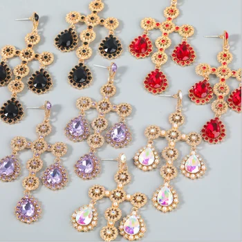 New Luxury Rhinestone Cross Shape Pendant Women&#39;s Earrings Dinner Party Wedding Fashion Jewelry Accessories