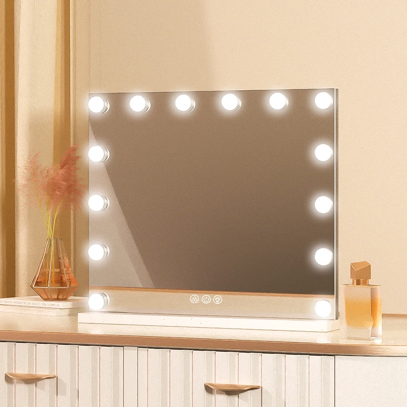 Custom Tabletop Hollywood Led Rectangle White Vanity Makeup Mirror