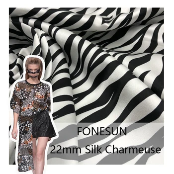 Customer Design Zebra Design 100% Mulberry Raw Silk Lurex Fabric 22mm Silk Pure Fabric