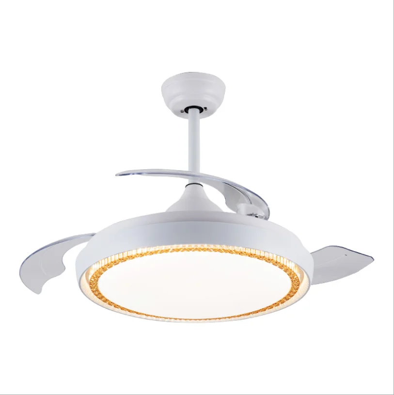Luxury 42In 220v Retractable ABS Blades Copper Motor fans remote control Decorative  LED Ceiling Fan Lights Modern