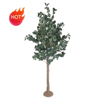 180cm 6ft Plastic Faux Potted Round Leaves Foliage Plant Artificial Silver Dollar Eucalyptus Tree