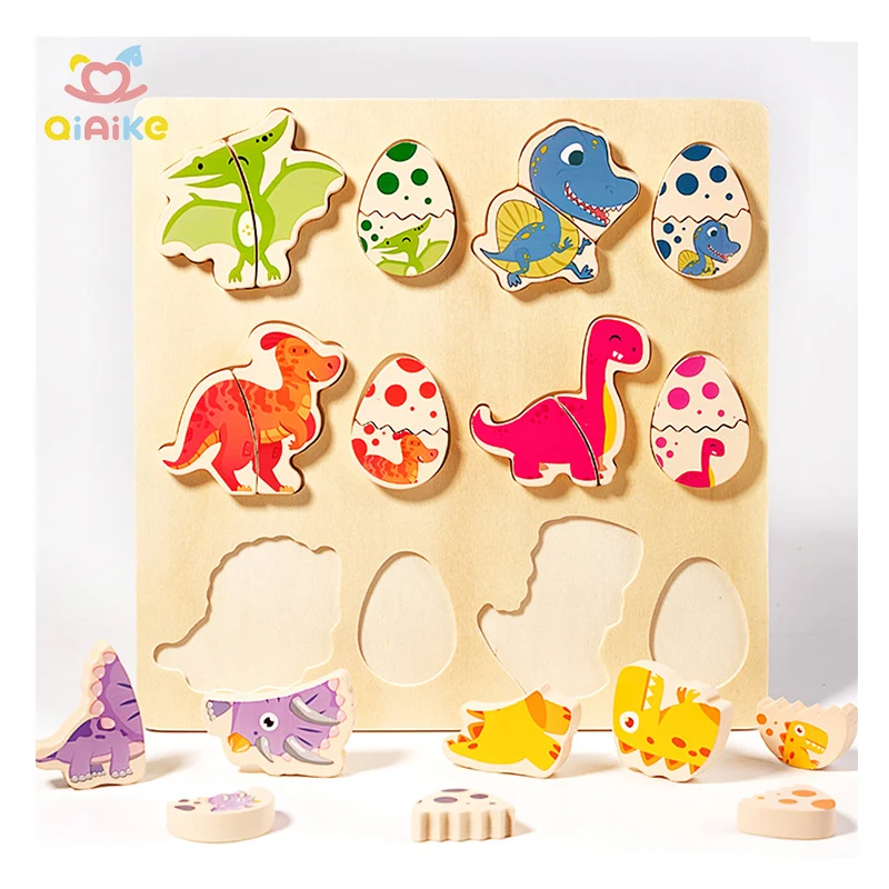 Wholesale Factory Kids 3D Wooden Dinosaur Puzzle Hand Grab Montessori Toys Early Education for 1-3 Year Old Toddler Puzzle cpc