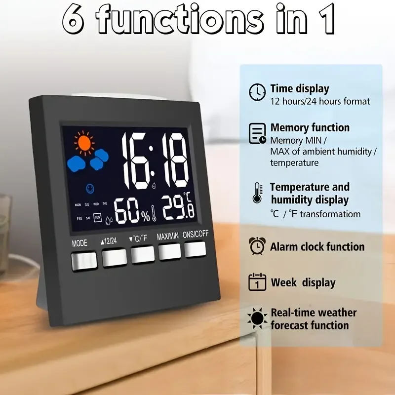 Voice Control LCD Screen Thermometer Clocks Indoor Humidity Monitor Electronic Digital Display Temperature Alarm Clock