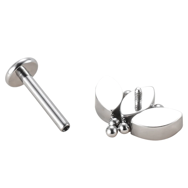 Titanium Body Piercing Internally Threaded 3 Marquise CZ With 5 Balls Cluster Top Labret Jewelry Wholesale Earring Labret