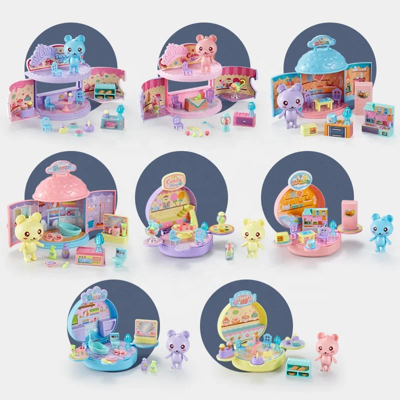 Миниатюрный милый красочный магазин конфет десертов набор музыкальный светильник ролевая игра кукольный домик игрушки для