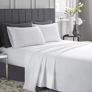 Pure Cotton Satin Linen Bed Sheets and Quilt Cover Set Pure White 4 Piece Bedding Set for Hotel Hospital Home Use