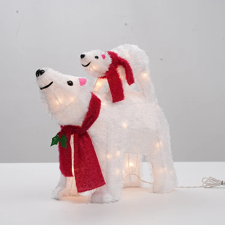 ديكور خارجي لعيد الميلاد دمية دب من القماش بطول 19 بوصة و50 لمبة