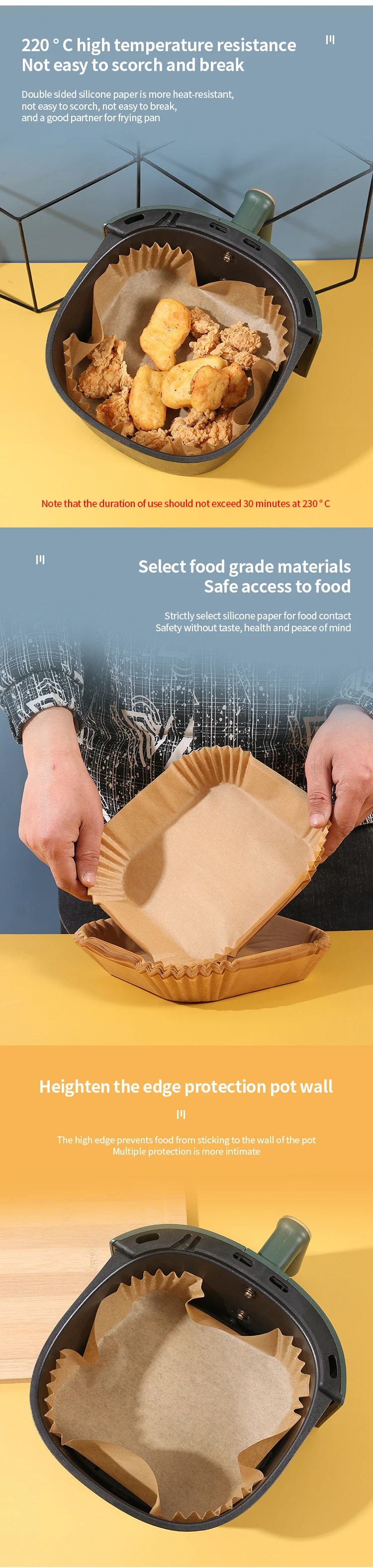 Baking Paper Line 100pcs Air Fryer Disposable Square Parchment Paper