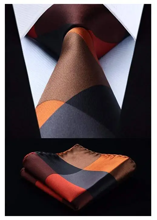 New Classic Checks Blue White Orange JACQUARD WOVEN 100% Silk Men's Tie Necktie 