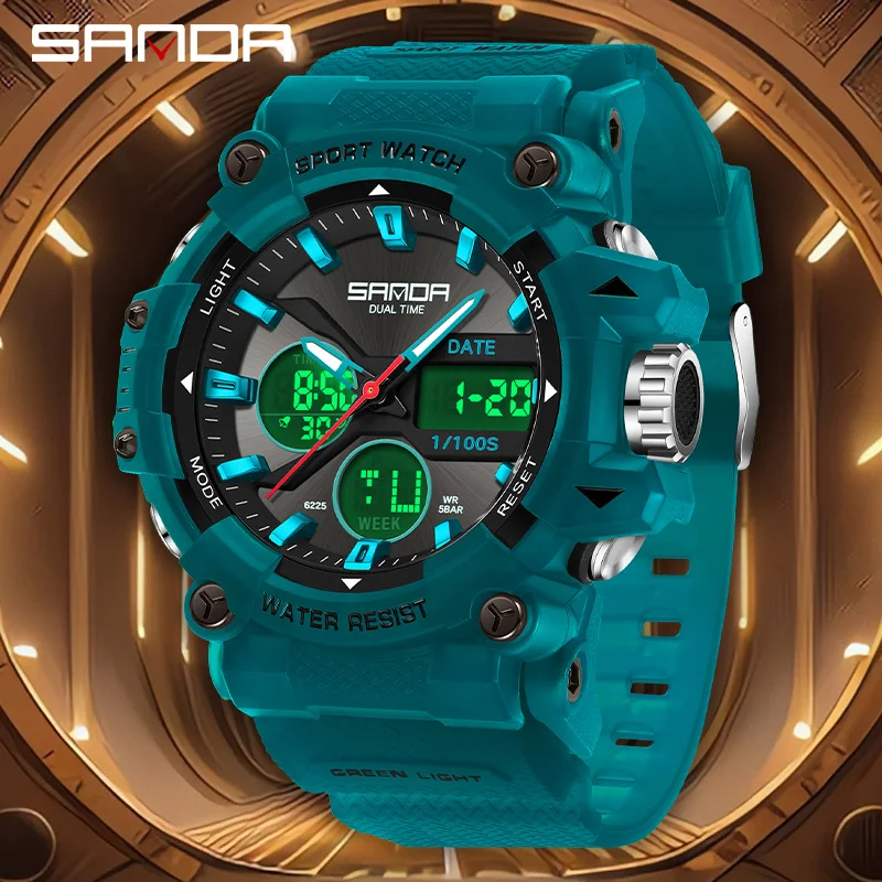 SANDA 6225 Men's Quartz Digital Sports Watch - Water Resistant