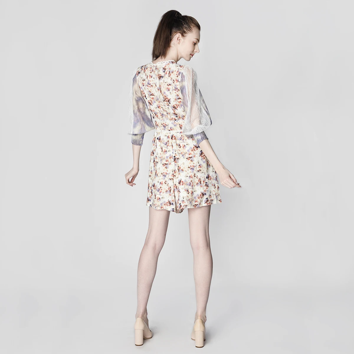 LADIES CASUAL PRINTED LACE TAPING LONG SLEEVE JUMPSUIT (21039)