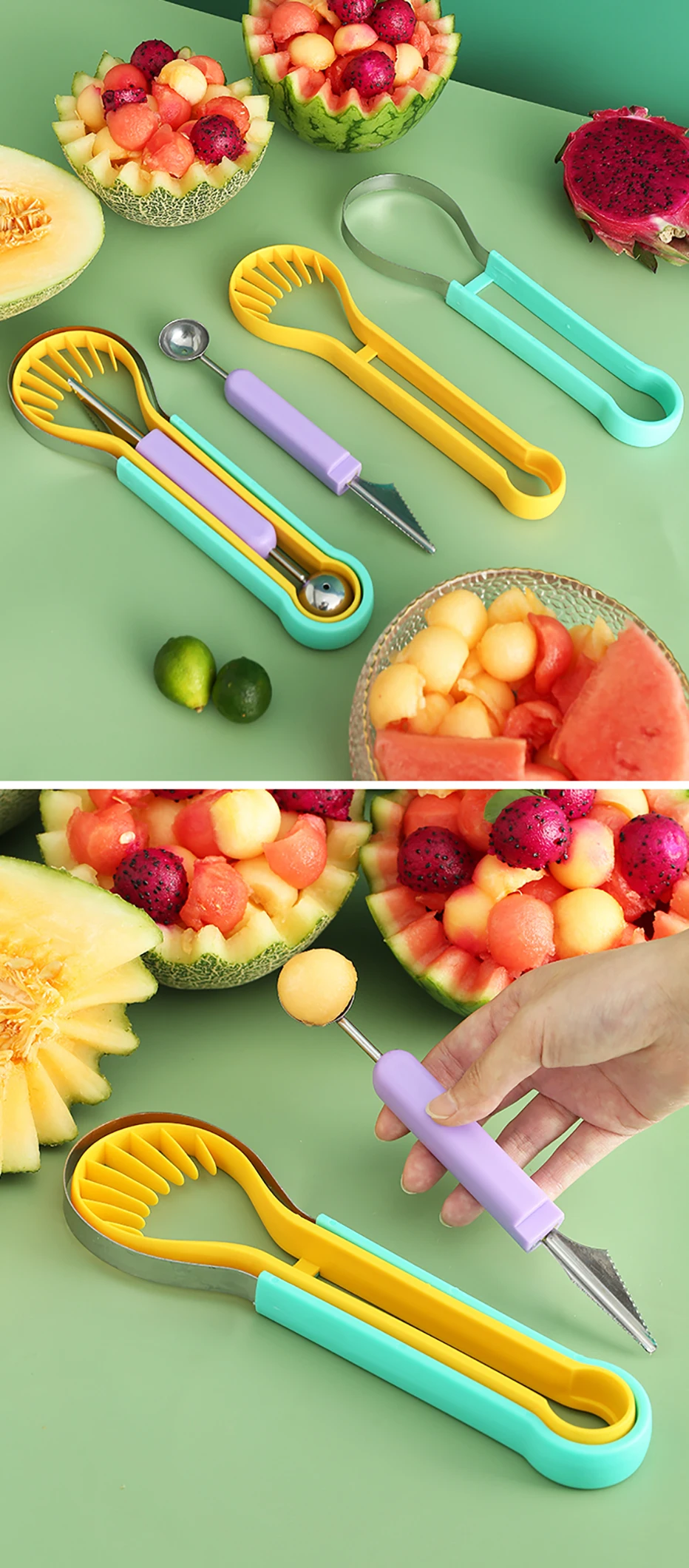 Kiwi Spoon Scoop Plastic Fruit Knife Slicer Peeler Cutter Tool x3