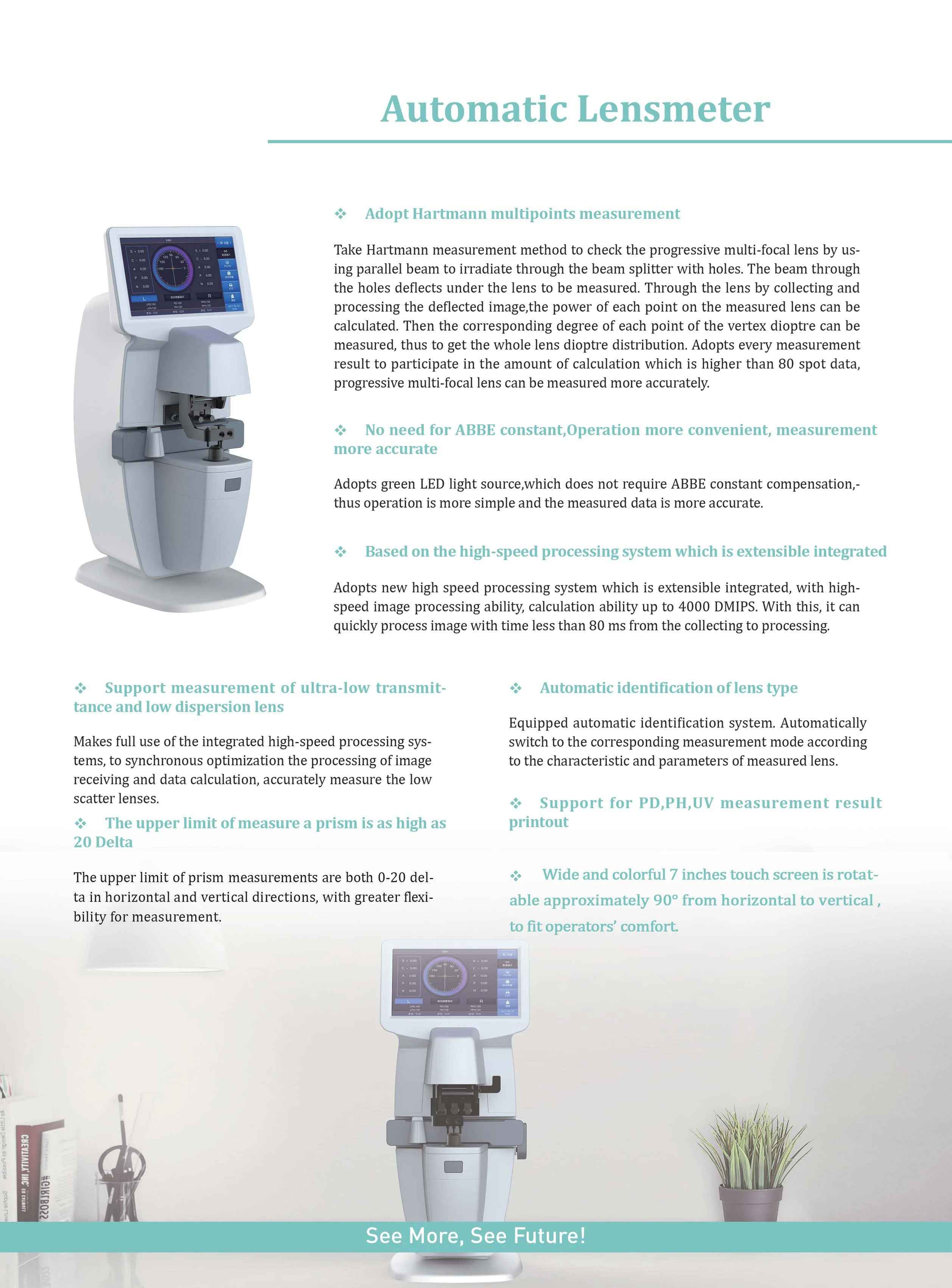 Pd & Uv Auto Lens Meter Digital Lensmeter Sphere Cylinder Axis Prism Measuring Auto Focimeter Lensometer