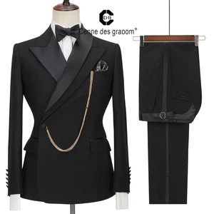 Cenne Des Graoom Latest Coat Design Men Suits Tailor-Made Tuxedo 2 Pieces Blazer Wedding Party Singer Groom Costume Homme Black