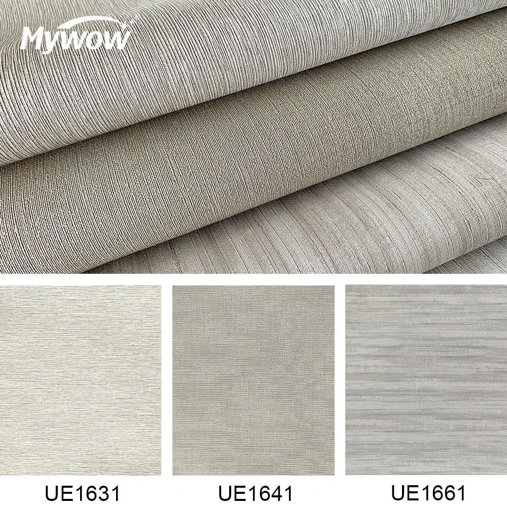 Modern Plain Textured Grey Contract Wall Fabric Backed Wallpaper Vinyl