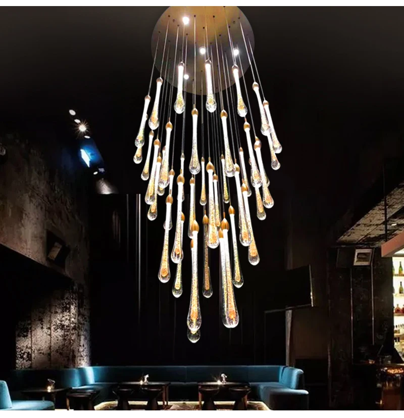 Modern luxury water drop long chandelier Nordic crystal store villa chandelier customization