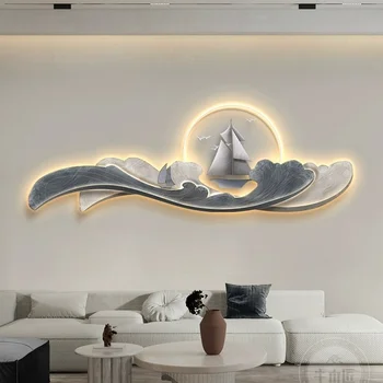 Wholesale seascape wall decoration LED lighting Crystal  Diamond painting acrylic wall art UV HD printing for living room