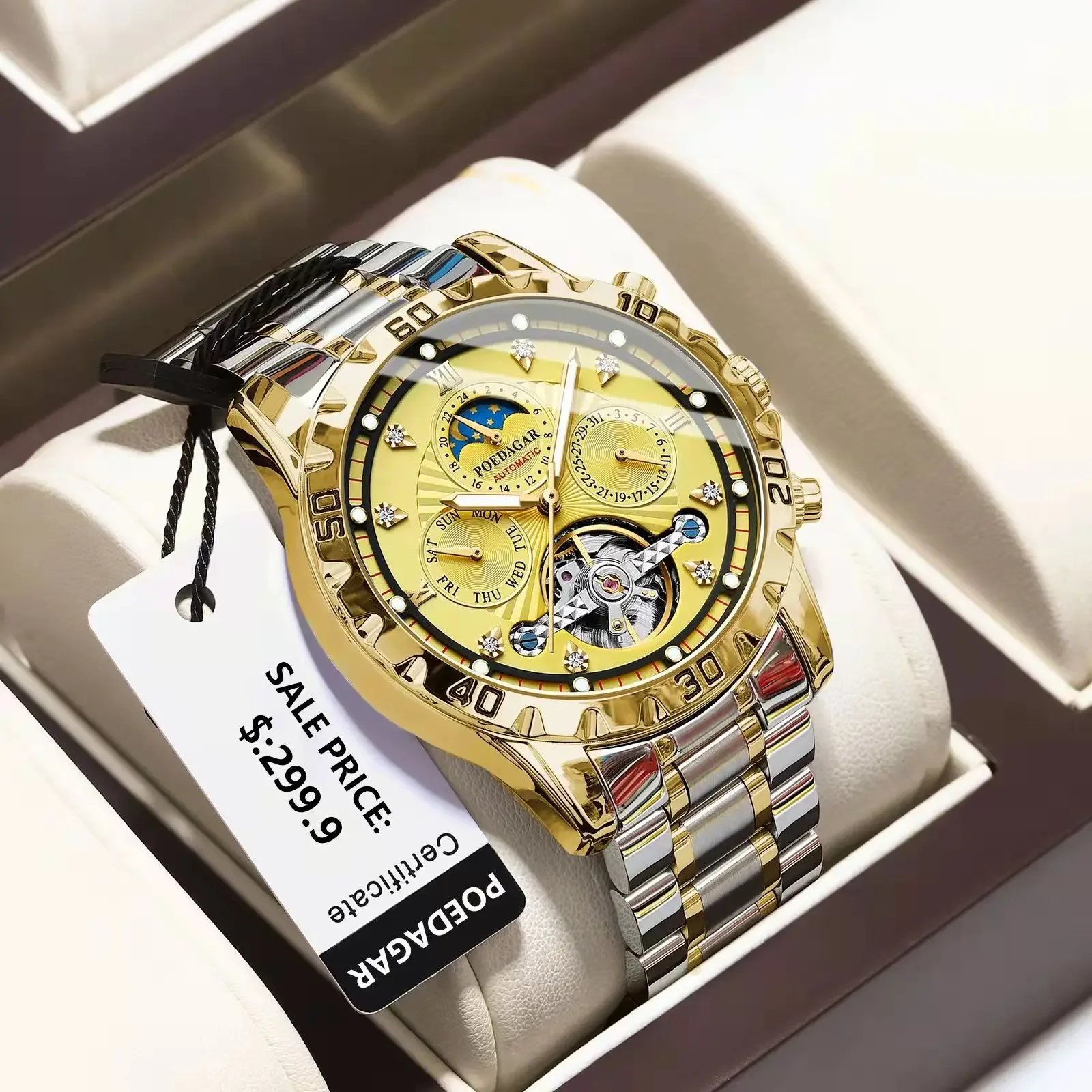 Luxury Gold Automatic Men's Watch - Waterproof & Luminous