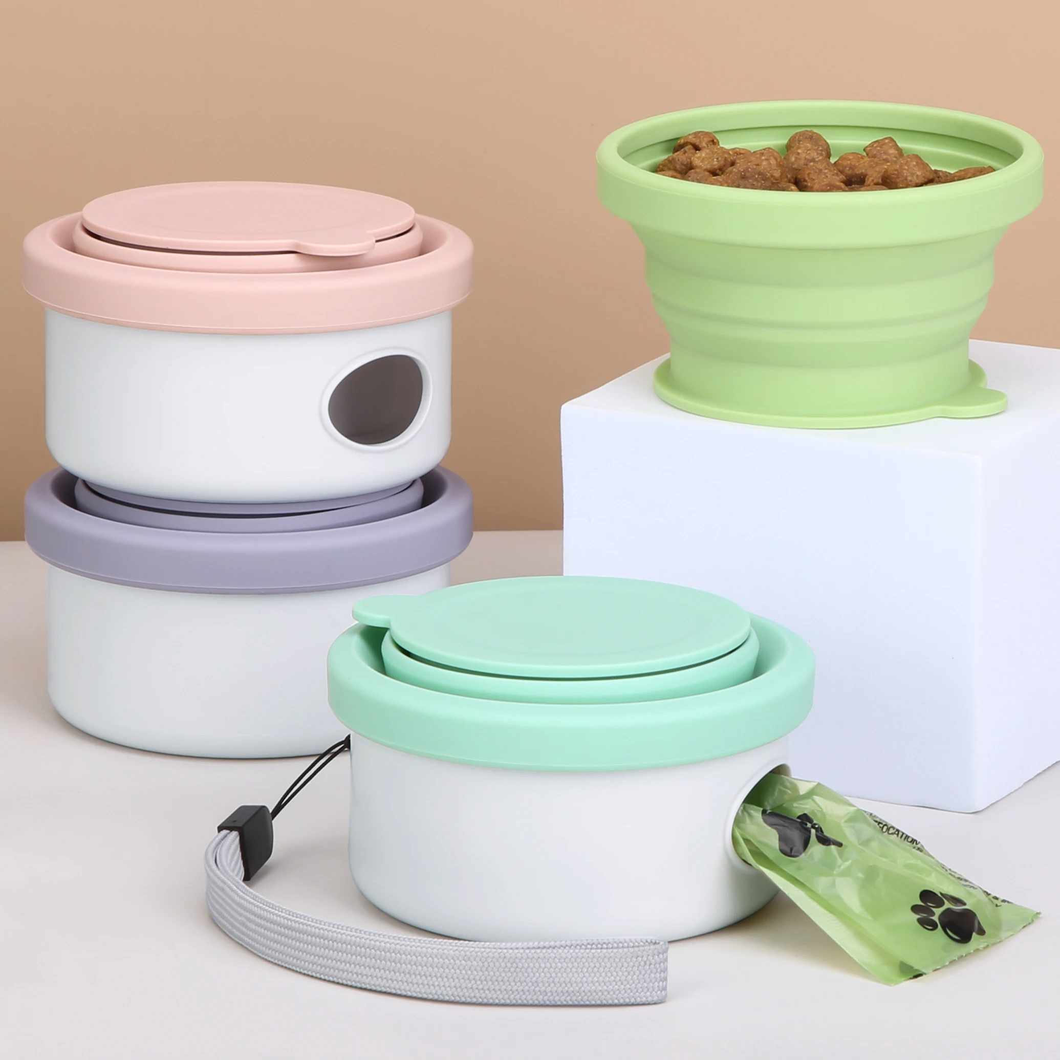 Custom 3 in 1 Poop Waste Bag Dispenser Holder Travel Portable Dog Drinking Water Bottle Pet Bowls Feeder for Dog