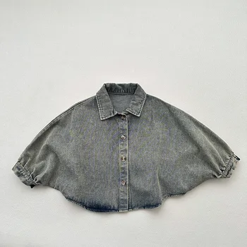 Spring and Autumn new boys and girls batwing sleeve loose denim coat cardigan